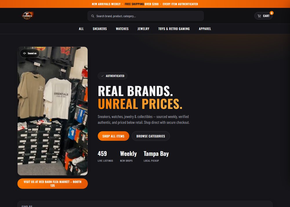The Torres Liquidations e-commerce storefront we built